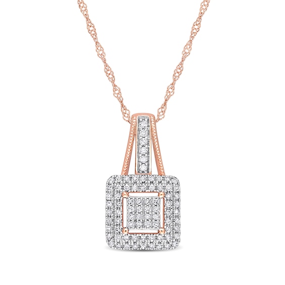 0.24 CT. T.W. Square-Shaped Multi-Diamond Double Frame Drop Pendant in 10K Rose Gold - 17"