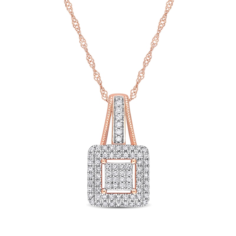0.24 CT. T.W. Square-Shaped Multi-Diamond Double Frame Drop Pendant in 10K Rose Gold - 17"|Peoples Jewellers