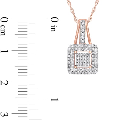 0.24 CT. T.W. Square-Shaped Multi-Diamond Double Frame Drop Pendant in 10K Rose Gold - 17"