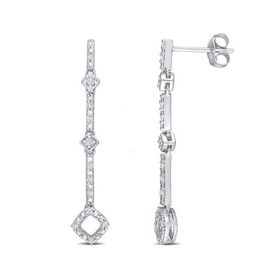 0.15 CT. T.W. Diamond Square Station Vertical Drop Earrings in 10K White Gold