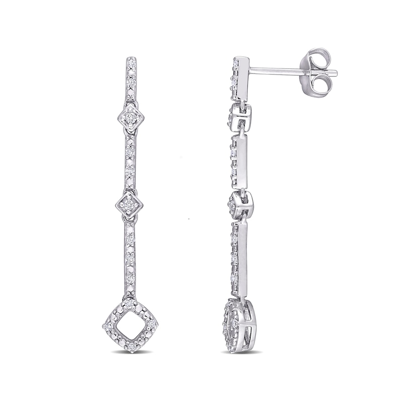 0.15 CT. T.W. Diamond Square Station Vertical Drop Earrings in 10K White Gold|Peoples Jewellers