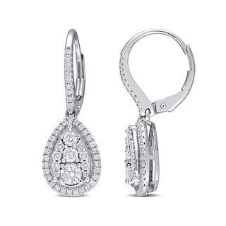 1.01 CT. T.W. Pear-Shaped Multi-Diamond Frame Drop Earrings in 10K White Gold