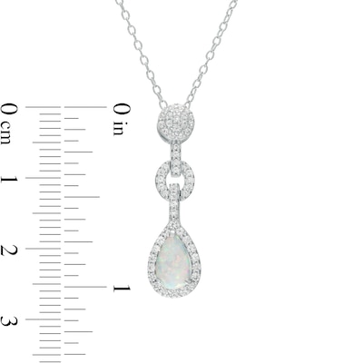 Pear-Shaped Lab-Created Opal and White Lab-Created Sapphire Frame Link Drop Pendant and Earrings Set in Sterling Silver