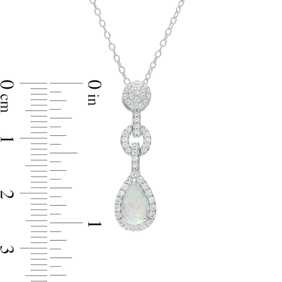 Pear-Shaped Lab-Created Opal and White Lab-Created Sapphire Frame Link Drop Pendant and Earrings Set in Sterling Silver