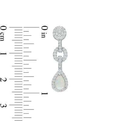 Pear-Shaped Lab-Created Opal and White Lab-Created Sapphire Frame Link Drop Pendant and Earrings Set in Sterling Silver