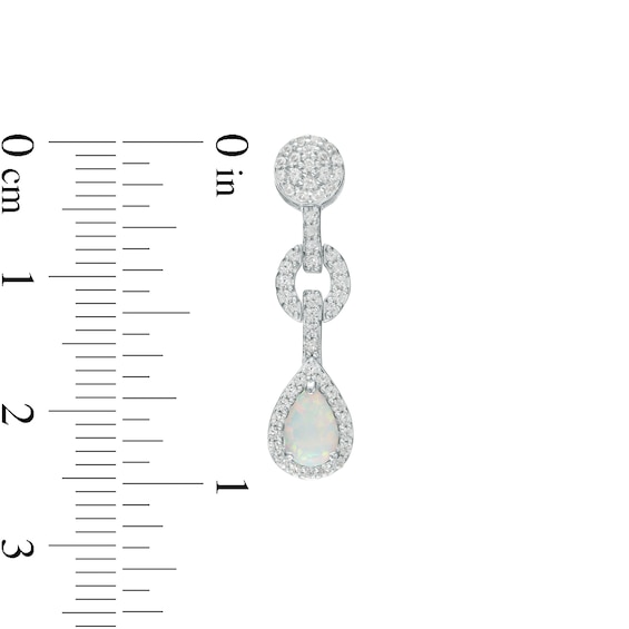 Pear-Shaped Lab-Created Opal and White Lab-Created Sapphire Frame Link Drop Pendant and Earrings Set in Sterling Silver