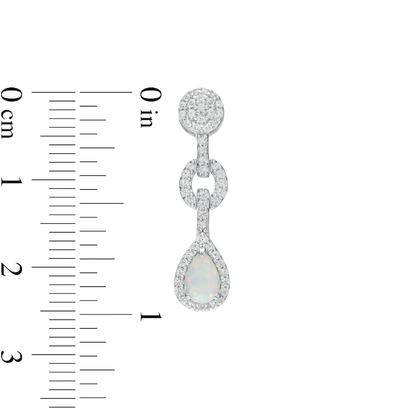 Pear-Shaped Lab-Created Opal and White Lab-Created Sapphire Frame Link Drop Pendant and Earrings Set in Sterling Silver|Peoples Jewellers