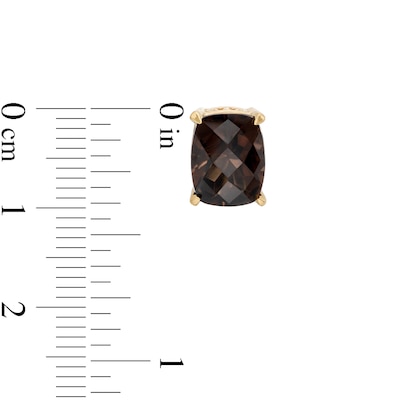 Cushion-Cut Smoky Quartz Solitaire Stud Earrings in 10K Gold