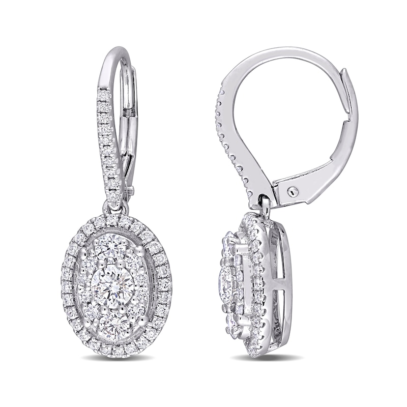 0.98 CT. T.W. Oval Multi-Diamond Frame Drop Earrings in 10K White Gold|Peoples Jewellers