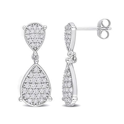 0.92 CT. T.W. Pear-Shaped Multi-Diamond Teardrop Earrings in 14K White Gold