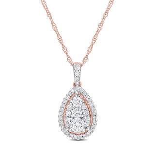 0.50 CT. T.W. Pear-Shaped Diamond Frame Teardrop Pendant in 14K Rose Gold - 17"