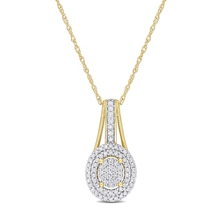 0.24 CT. T.W. Oval Multi-Diamond Double Frame Drop Pendant in 10K Gold - 17"