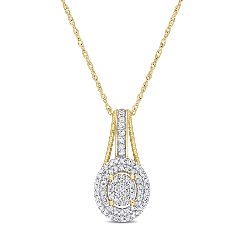 0.24 CT. T.W. Oval Multi-Diamond Double Frame Drop Pendant in 10K Gold - 17"|Peoples Jewellers