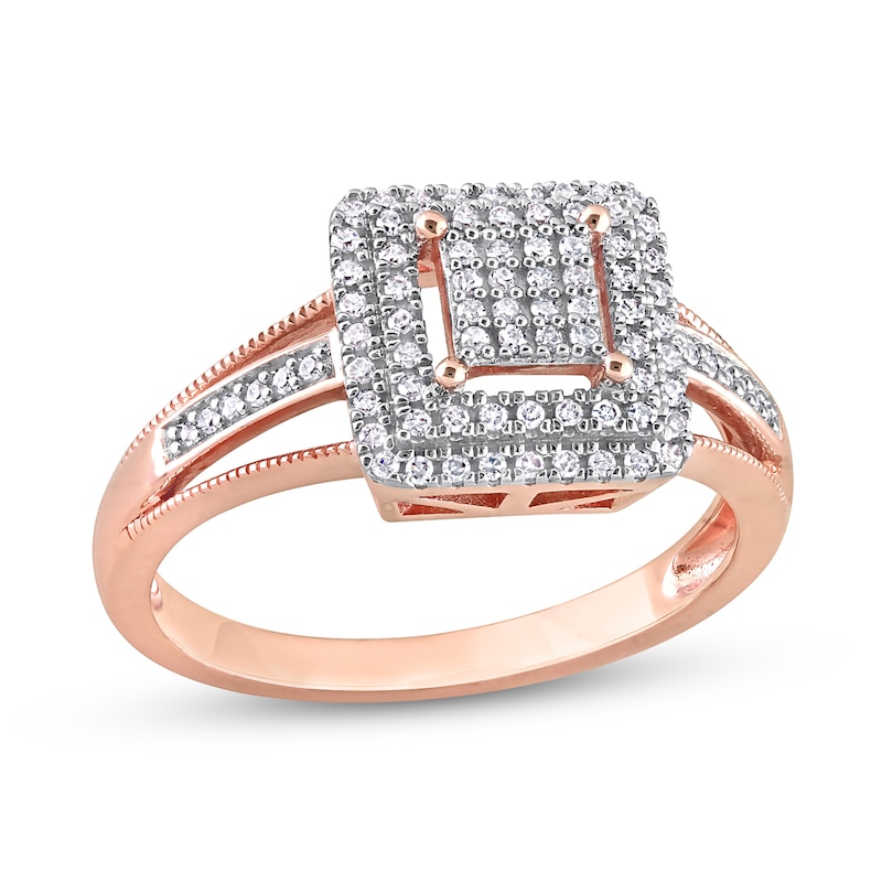 0.25 CT. T.W. Square-Shaped Multi-Diamond Double Frame Split Shank Ring in 10K Rose Gold|Peoples Jewellers