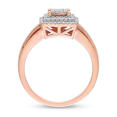 0.25 CT. T.W. Square-Shaped Multi-Diamond Double Frame Split Shank Ring in 10K Rose Gold