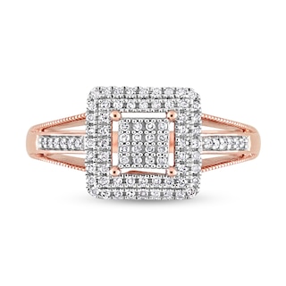 0.25 CT. T.W. Square-Shaped Multi-Diamond Double Frame Split Shank Ring in 10K Rose Gold