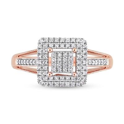 0.25 CT. T.W. Square-Shaped Multi-Diamond Double Frame Split Shank Ring in 10K Rose Gold