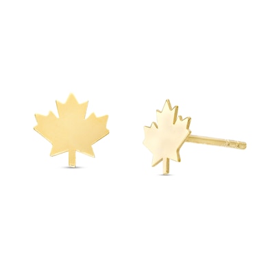 Maple Leaf Stud Earrings in 10K Gold