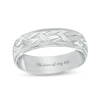 Men's 6.0mm Diamond-Cut Braided Milgrain Edge Comfort-Fit Engravable Wedding Band in 14K White Gold (1 Line)