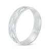 Men's 6.0mm Diamond-Cut Braided Milgrain Edge Comfort-Fit Engravable Wedding Band in 14K White Gold (1 Line)