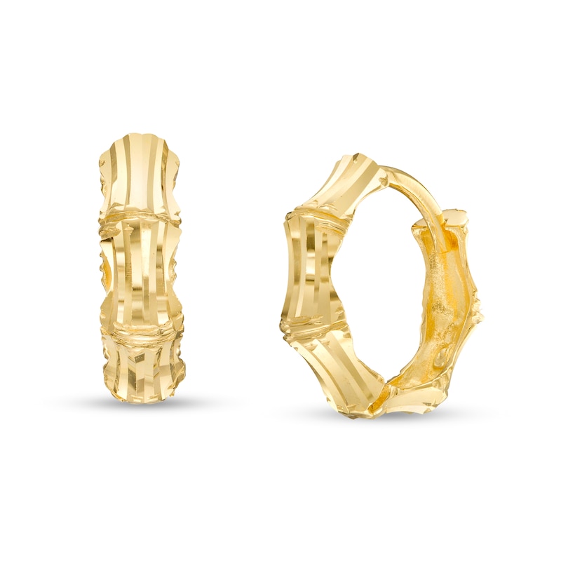 Diamond-Cut Bamboo Huggie Hoop Earrings in 10K Gold|Peoples Jewellers