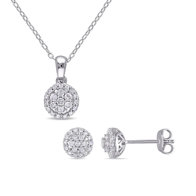 0.51 CT. T.W. Multi-Diamond Pendant and Stud Earrings Set in Sterling Silver