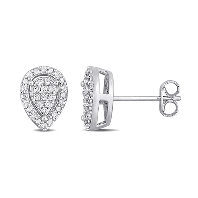 0.20 CT. T.W. Pear-Shaped Multi-Diamond Frame Stud Earrings in Sterling Silver