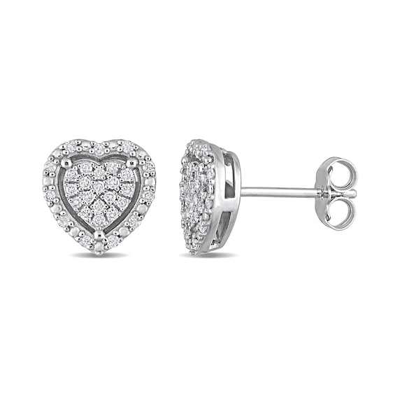 0.29 CT. T.W. Heart-Shaped Multi-Diamond Frame Stud Earrings in Sterling Silver