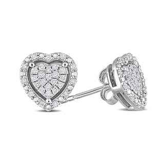 0.29 CT. T.W. Heart-Shaped Multi-Diamond Frame Stud Earrings in Sterling Silver