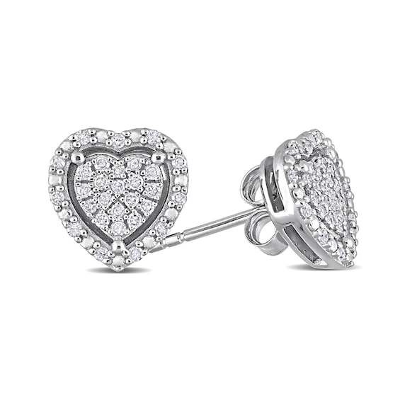 0.29 CT. T.W. Heart-Shaped Multi-Diamond Frame Stud Earrings in Sterling Silver