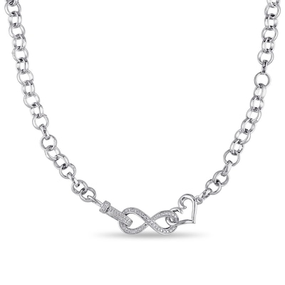 0.09 CT. T.W. Diamond Interlocking Heart and Infinity Necklace in Sterling Silver - 17"