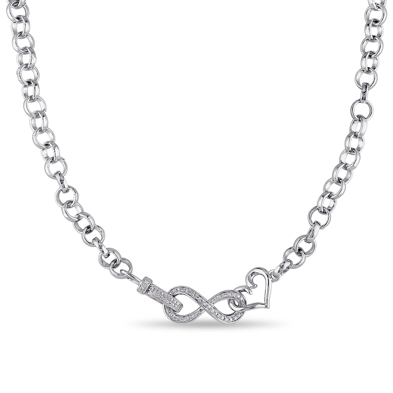 0.09 CT. T.W. Diamond Interlocking Heart and Infinity Necklace in Sterling Silver - 17"