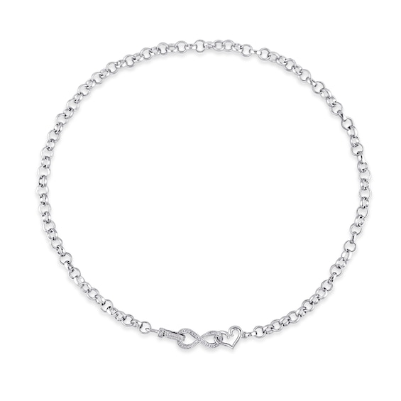 0.09 CT. T.W. Diamond Interlocking Heart and Infinity Necklace in Sterling Silver - 17"