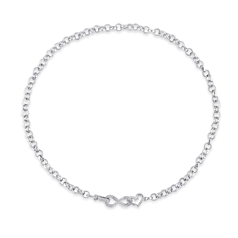 0.09 CT. T.W. Diamond Interlocking Heart and Infinity Necklace in Sterling Silver - 17"