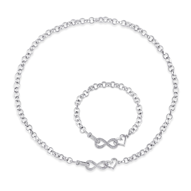 0.19 CT. T.W. Diamond Interlocking Heart and Infinity Necklace and Bracelet Set in Sterling Silver|Peoples Jewellers