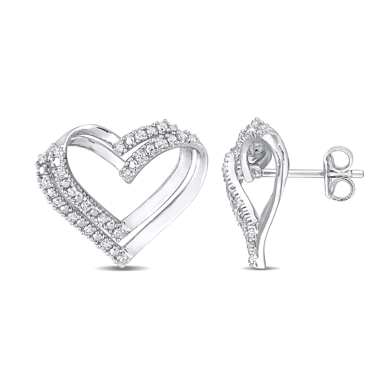 0.20 CT. T.W. Diamond Double Heart Stud Earrings in Sterling Silver|Peoples Jewellers