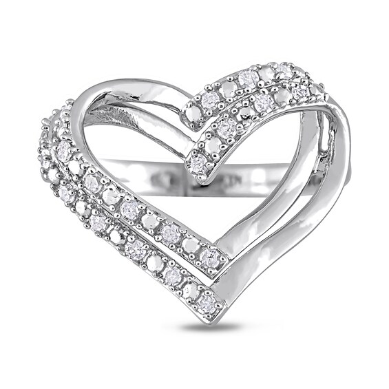 0.20 CT. T.W. Diamond Double Row Open Heart Ring in Sterling Silver