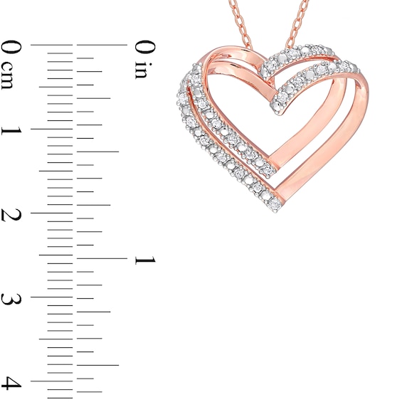 0.20 CT. T.W. Diamond Double Open Heart Pendant in Sterling Silver with Rose Rhodium