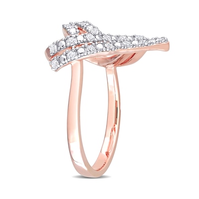 0.20 CT. T.W. Diamond Double Row Heart Ring in Sterling Silver with Rose Rhodium