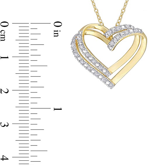 0.20 CT. T.W. Diamond Layered Double Heart Pendant in Sterling Silver with Yellow Rhodium