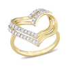 0.20 CT. T.W. Diamond Double Row Open Heart Ring in Sterling Silver with Yellow Rhodium