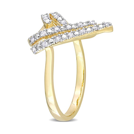 0.20 CT. T.W. Diamond Double Row Open Heart Ring in Sterling Silver with Yellow Rhodium