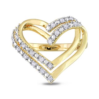 0.20 CT. T.W. Diamond Double Row Open Heart Ring in Sterling Silver with Yellow Rhodium