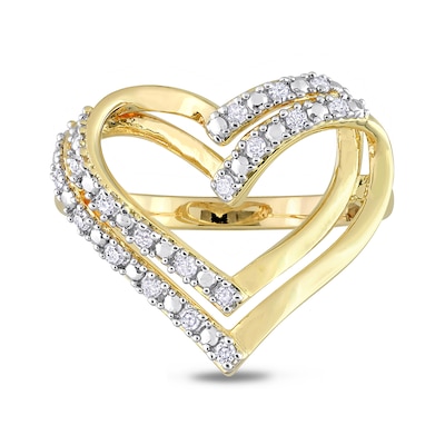 0.20 CT. T.W. Diamond Double Row Open Heart Ring in Sterling Silver with Yellow Rhodium