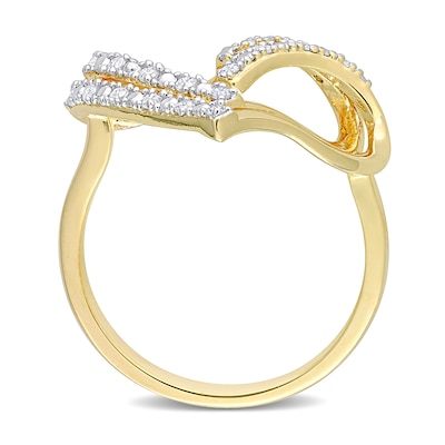 0.20 CT. T.W. Diamond Double Row Open Heart Ring in Sterling Silver with Yellow Rhodium