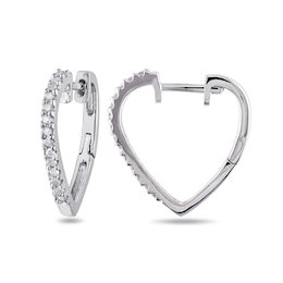 0.25 CT. T.W. Diamond Heart-Shaped Hoop Earrings in Sterling Silver