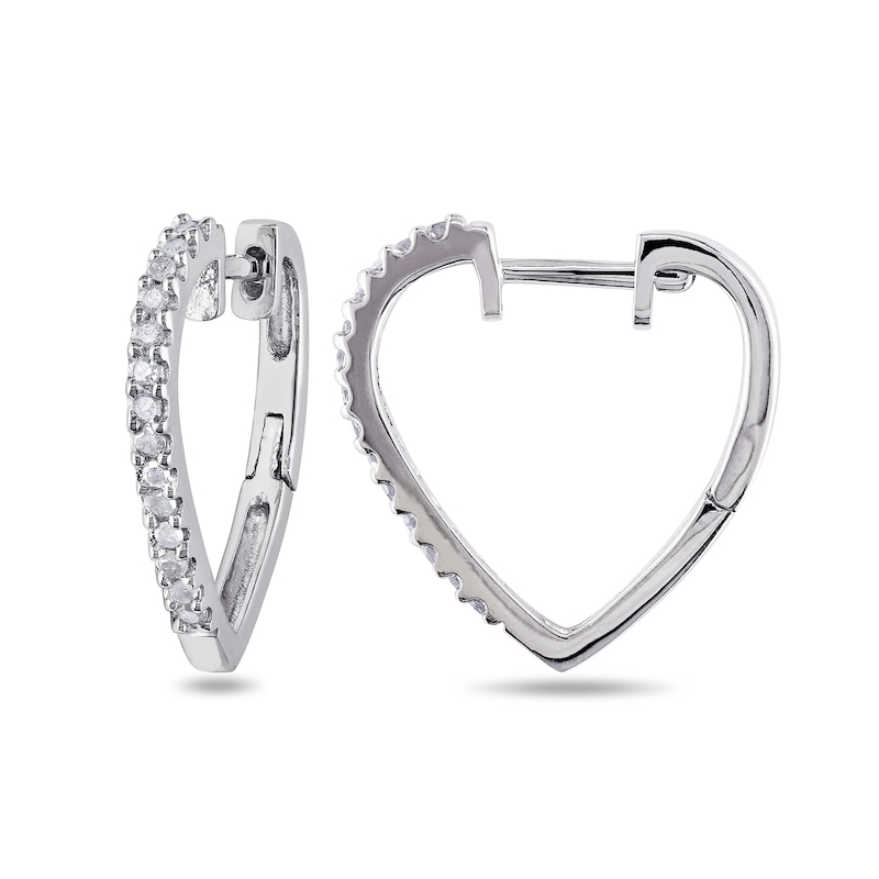 0.25 CT. T.W. Diamond Heart-Shaped Hoop Earrings in Sterling Silver|Peoples Jewellers