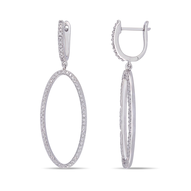 0.10 CT. T.W. Diamond Oval Open Circle Drop Earrings in Sterling Silver|Peoples Jewellers