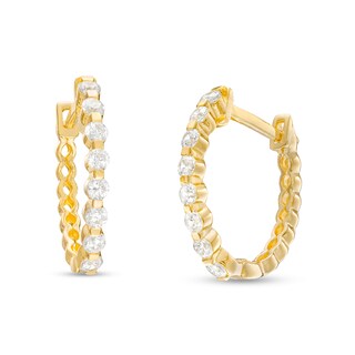 Cubic Zirconia Huggie Hoop Earrings in 14K Gold