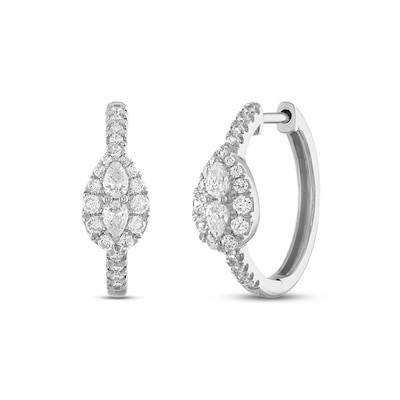 Forever Connected 0.50 CT. T.W. Pear-Shaped Diamond Frame Hoop Earrings in 10K White Gold